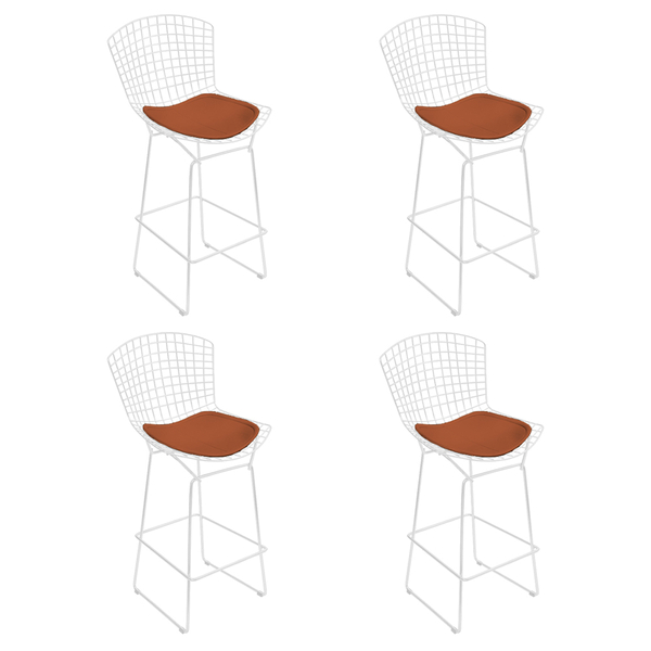 Kit 4 Banquetas Bertoia Branca D60 Com Assento Cobre