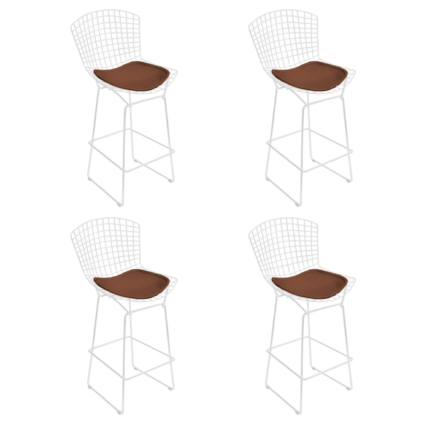 Kit 4 Banquetas Bertoia Branca D60 Com Assento Marrom