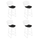 Kit 4 Banquetas Bertoia Branca D60 Com Assento Preto