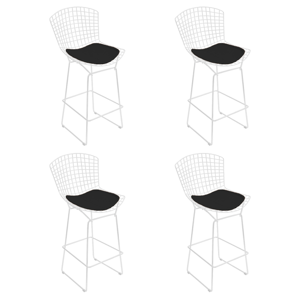 Kit 4 Banquetas Bertoia Branca D70 Com Assento Preto