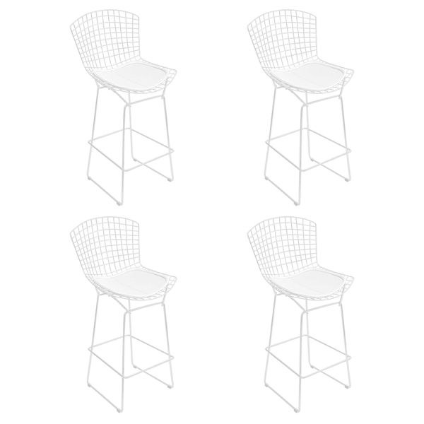 Kit 4 Banquetas Bertoia Branca D80 Com Assento Branco