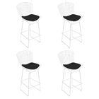 Kit 4 Banquetas Bertoia Branca D80 Com Assento Preto