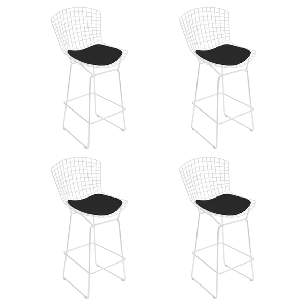 Kit 4 Banquetas Bertoia Branca D80 Com Assento Preto