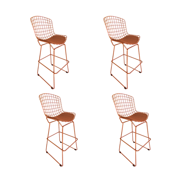 Kit 4 Banquetas Bertoia Cobre D80 Com Assento Cobre