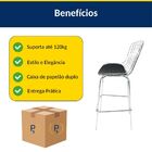 Kit 4 Banquetas Bertoia Cromada Assento Preto Tubular Altura