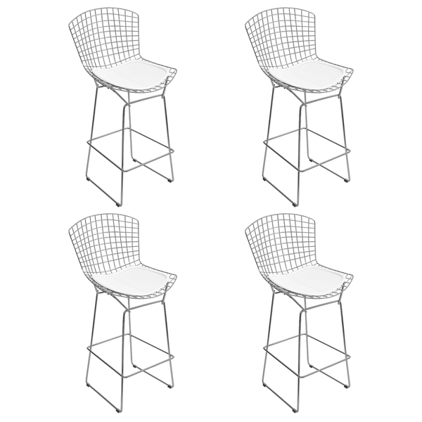 Kit 4 Banquetas Bertoia Cromada D80 Com Assento Sintético Bra