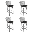 Kit 4 Banquetas Bertoia Preta D70 Com Assento Preto