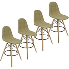 Kit 4 Banquetas Botonê Eiffel Assento Couro Base Fixa Madeira