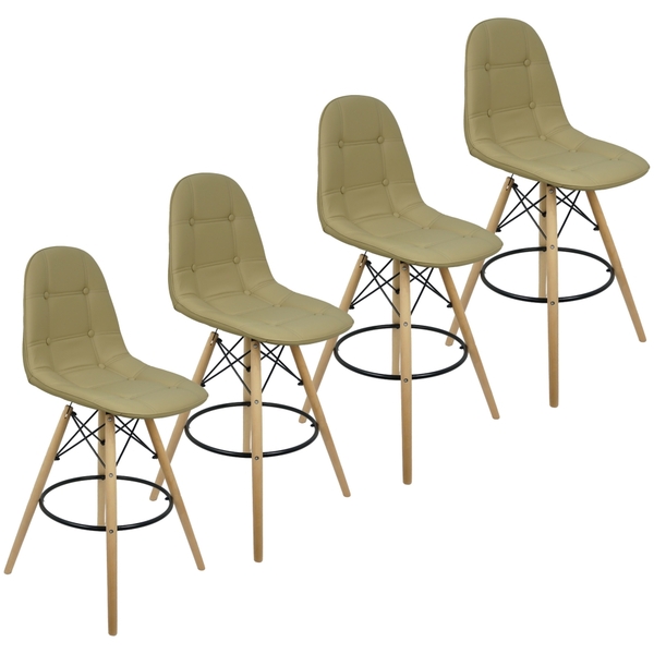 Kit 4 Banquetas Botonê Eiffel Assento Couro Base Fixa Madeira