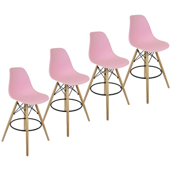 Kit 4 Banquetas Charles Eames Eiffel Wood Design Base Fixa Ma