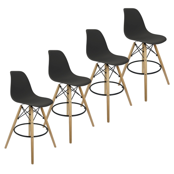 Kit 4 Banquetas Charles Eames Eiffel Wood Design Base Fixa Ma