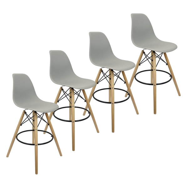 Kit 4 Banquetas Charles Eames Eiffel Wood Design Base Fixa Ma
