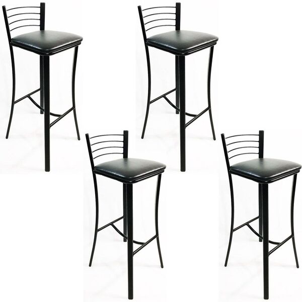 Kit 4 Banquetas Cozinha Preta Alta Assento Preto - Poltronas