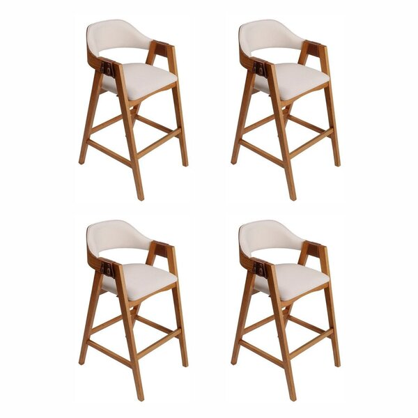 Kit 4 Banquetas De Madeira Maciça Tauari, Estofada E Braço De