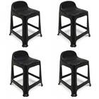 Kit 4 Banquetas De Plástico Banquinho Com Encosto Preto Empil