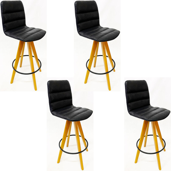 Kit 4 Banquetas Decorativa Helena Gomada Nobuk Preto Base Gir