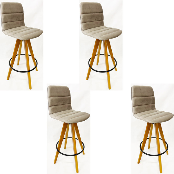 Kit 4 Banquetas Decorativa Helena Gomada Veludo Bege Base Gir
