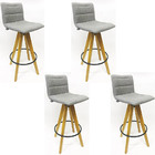 Kit 4 Banquetas Decorativa Jaque Gomos Linho Cinza Base Girat