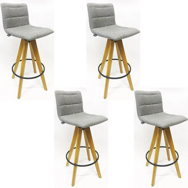 Kit 4 Banquetas Decorativa Jaque Gomos Linho Cinza Base Girat