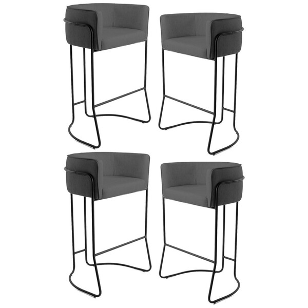 Kit 4 Banquetas Decorativas Base Aço Preto Betina C-03 Corano