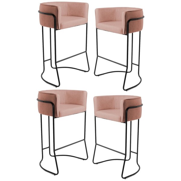 Kit 4 Banquetas Decorativas Base Aço Preto Betina C-105 Linho