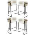 Kit 4 Banquetas Decorativas Base Aço Preto Betina C-107 Linho