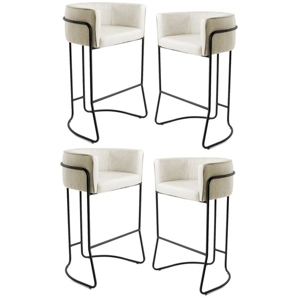 Kit 4 Banquetas Decorativas Base Aço Preto Betina C-107 Linho