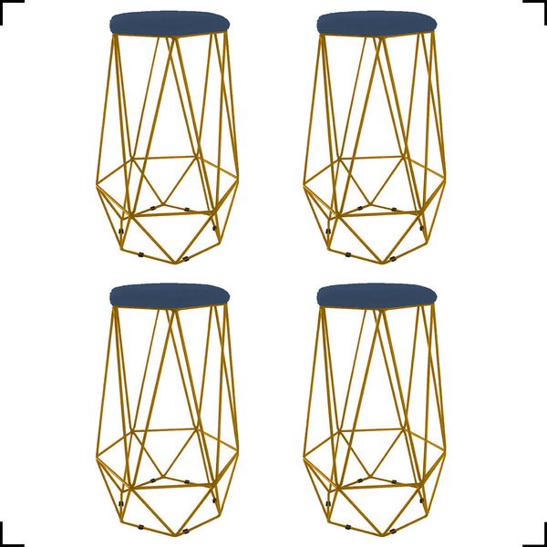 Kit 4 Banquetas Decorativas Para Bar Hexágonal Aramado Base D