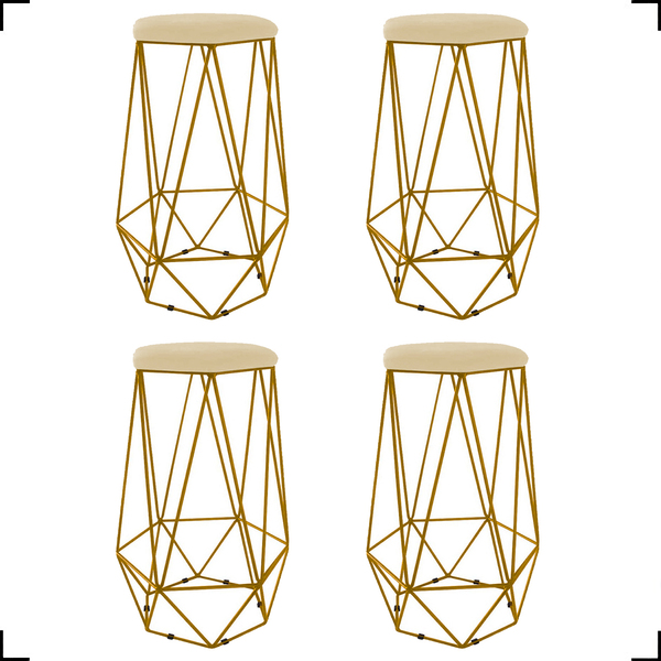 Kit 4 Banquetas Decorativas Para Bar Hexágonal Aramado Base D
