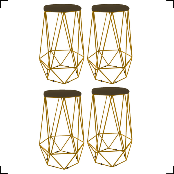 Kit 4 Banquetas Decorativas Para Bar Hexágonal Aramado Base D