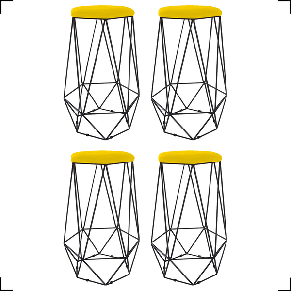 Kit 4 Banquetas Decorativas Para Bar Hexágonal Aramado Base P