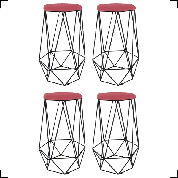 Kit 4 Banquetas Decorativas Para Bar Hexágonal Aramado Base P