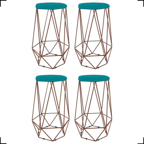 Kit 4 Banquetas Decorativas Para Sala Hexágonal Aramado Base