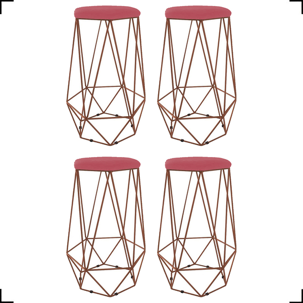 Kit 4 Banquetas Decorativas Para Sala Hexágonal Aramado Base
