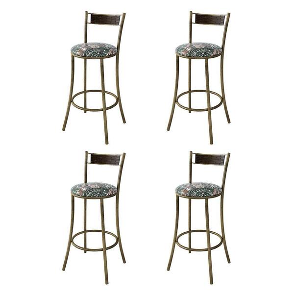 Kit 4 Banquetas Dourada Em Aço E Junco Pequim Floral Costela