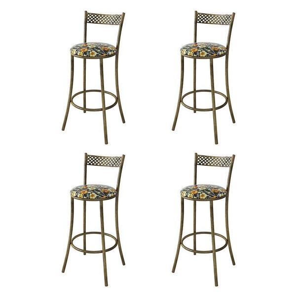 Kit 4 Banquetas Em Aço E Junco México Floral Hibisco Amarelo