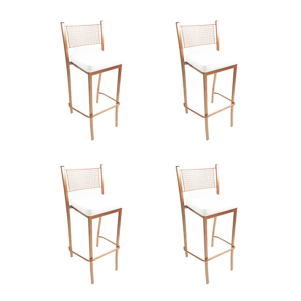 Kit 4 Banquetas Empilhável Cobre Alta Assento Branco - Poltro