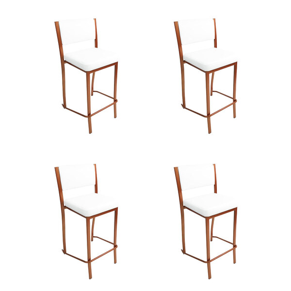 Kit 4 Banquetas Empilhável Cobre Alta Assento E Encosto Branc