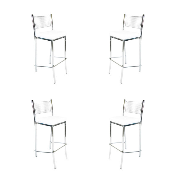 Kit 4 Banquetas Empilhável Cromada Altura 65cm Assento Branco