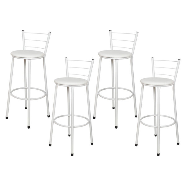 Kit 4 Banquetas Epoxi Branco Assento Branco
