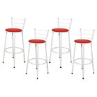 Kit 4 Banquetas Epoxi Branco Assento Vermelho