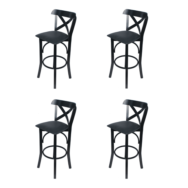 Kit 4 Banquetas Fixas Pretas Merlim Em Madeira Maciça Estofad