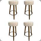Kit 4 Banquetas Kyra Alta Para Bistrô Suede Bege Pé Castanho