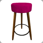 Kit 4 Banquetas Kyra Alta Para Bistrô Suede Nude Pé Castanho