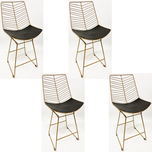 Kit 4 Banquetas Média Para Balcão Bertoia Retrô Cor Dourado F