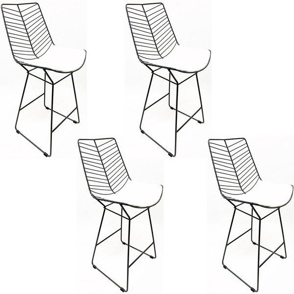 Kit 4 Banquetas Média Para Balcão Bertoia Retrô Cor Grafite A