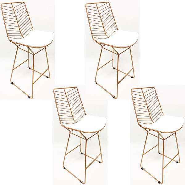 Kit 4 Banquetas Média Para Balcão Bertoia Retrô Cor Rosé Fosc