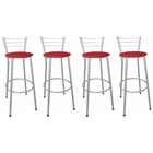Kit 4 Banquetas Médias Prata Com Encosto Assento Vermelho