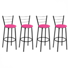 Kit 4 Banquetas Médias Preta Com Encosto Assento Rosa