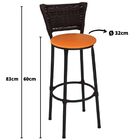 Kit 4 Banquetas Médias Preta Com Encosto Junco Argila Assento